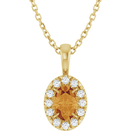 14K Gold Emerald Natural Citrine Halo-Style Necklace or Pendant - Yellow Gold