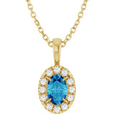 14K Gold Emerald Natural Blue Zircon Halo-Style Necklace or Pendant - Yellow Gold