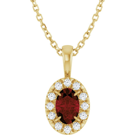14K Gold Emerald Natural Mozambique Garnet Halo-Style Necklace or Pendant - Yellow Gold