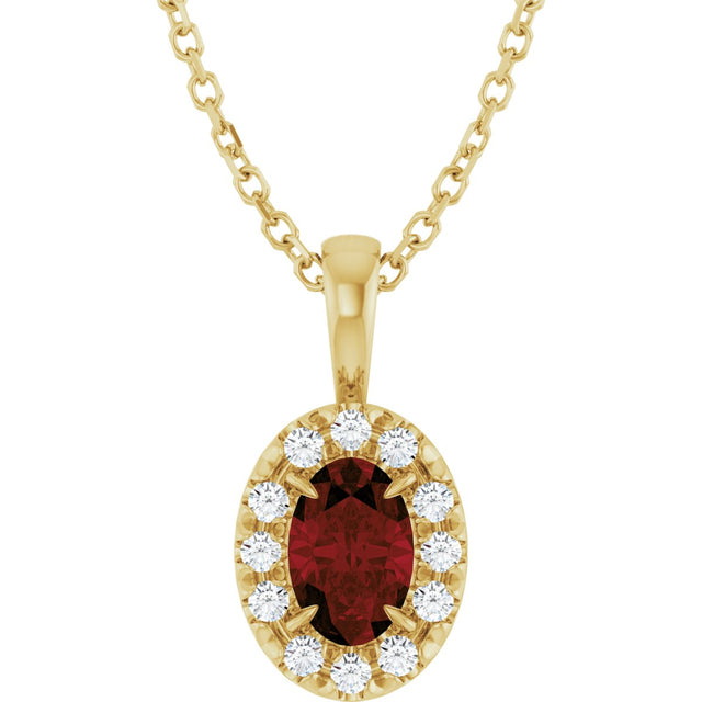 14K Gold Emerald Natural Mozambique Garnet Halo-Style Necklace or Pendant - Yellow Gold
