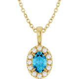 14K Gold Emerald Natural Aquamarine Halo-Style Necklace or Pendant - Yellow Gold