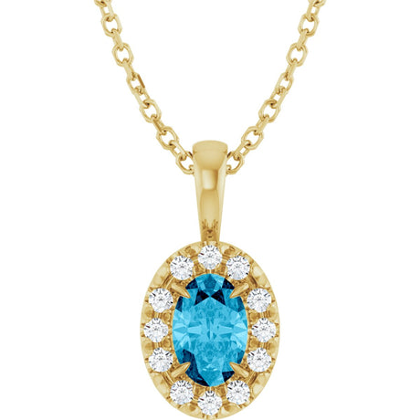 14K Gold Emerald Natural Aquamarine Halo-Style Necklace or Pendant - Yellow Gold