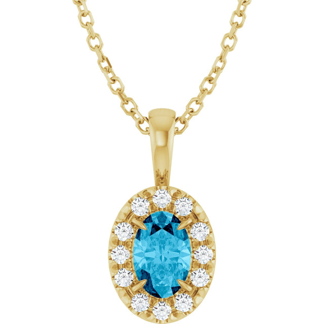 14K Gold Emerald Natural Aquamarine Halo-Style Necklace or Pendant - Yellow Gold