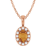 14K Gold Emerald Natural Citrine Halo-Style Necklace or Pendant - Rose Gold