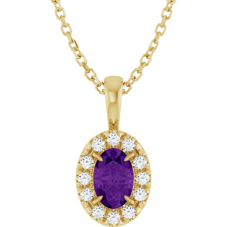 14K Gold Emerald Natural Amethyst Halo-Style Necklace or Pendant - Yellow Gold