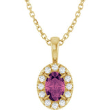 14K Gold Emerald Natural Pink Tourmaline Halo-Style Necklace or Pendant - Yellow Gold