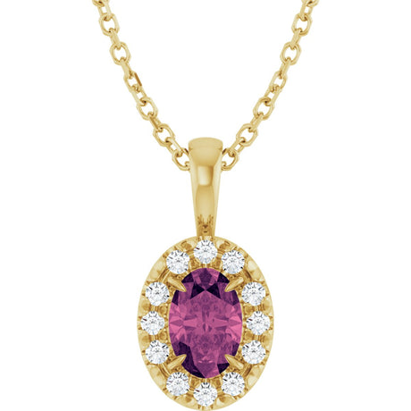 14K Gold Emerald Natural Pink Tourmaline Halo-Style Necklace or Pendant - Yellow Gold