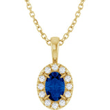 14K Gold Emerald Lab-Grown Blue Sapphire Halo-Style Necklace or Pendant - Yellow Gold