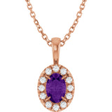 14K Gold Emerald Natural Amethyst Halo-Style Necklace or Pendant - Rose Gold