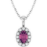 14K Gold Emerald Natural Pink Tourmaline Halo-Style Necklace or Pendant - White Gold