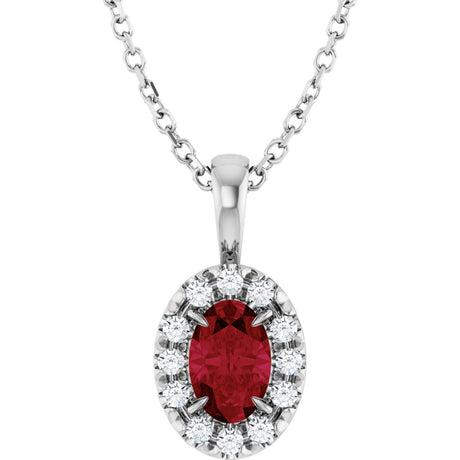 14K Gold Emerald Natural Ruby Halo-Style Necklace or Pendant - White Gold