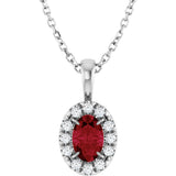 Platinum Emerald Lab-Grown Ruby Halo-Style Necklace or Pendant