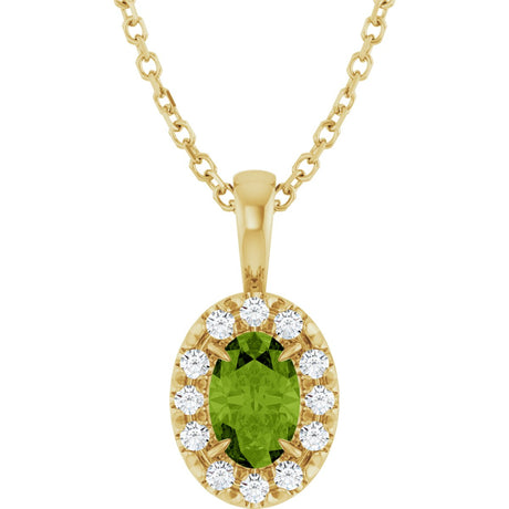 14K Gold Emerald Natural Peridot Halo-Style Necklace or Pendant - Yellow Gold