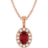 14K Gold Emerald Natural Ruby Halo-Style Necklace or Pendant - Rose Gold