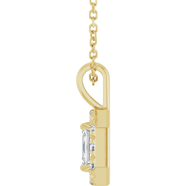 14K Gold Emerald Natural White Sapphire Halo-Style Necklace or Pendant - Yellow Gold - view 3