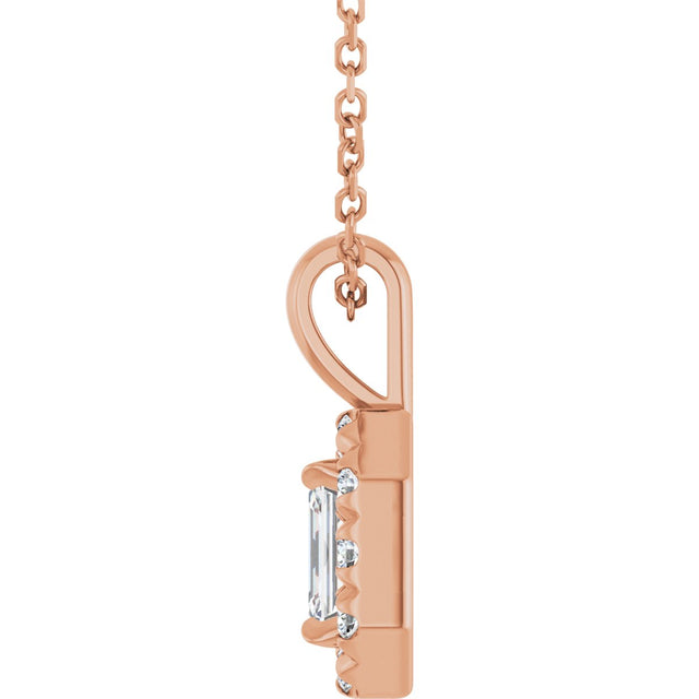 14K Gold Emerald Natural White Sapphire Halo-Style Necklace or Pendant - Rose Gold - view 3