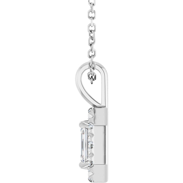 14K Gold Emerald Natural White Sapphire Halo-Style Necklace or Pendant - White Gold - view 3