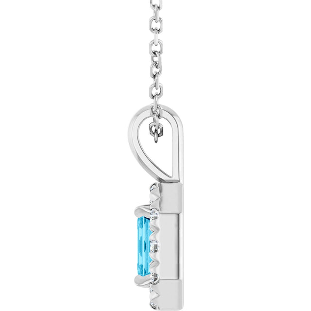 Platinum Emerald Natural Aquamarine Halo-Style Necklace or Pendant - view 3