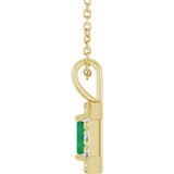 14K Gold Emerald Lab-Grown Emerald Halo-Style Necklace or Pendant - Yellow Gold - view 3
