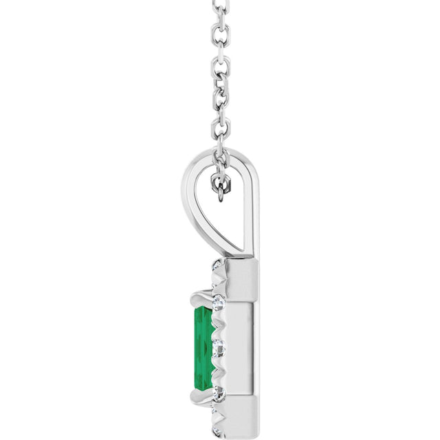 Platinum Emerald Natural Emerald Halo-Style Necklace or Pendant - view 3