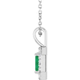 14K Gold Emerald Lab-Grown Emerald Halo-Style Necklace or Pendant - White Gold - view 3