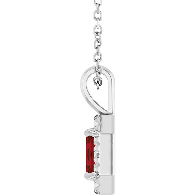 14K Gold Emerald Natural Mozambique Garnet Halo-Style Necklace or Pendant - White Gold - view 3