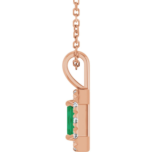 14K Gold Emerald Lab-Grown Emerald Halo-Style Necklace or Pendant - Rose Gold - view 3