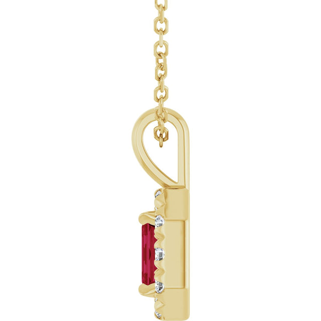 14K Gold Emerald Lab-Grown Ruby Halo-Style Necklace or Pendant - Yellow Gold - view 3