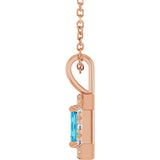 14K Gold Emerald Natural Blue Zircon Halo-Style Necklace or Pendant - Rose Gold - view 3