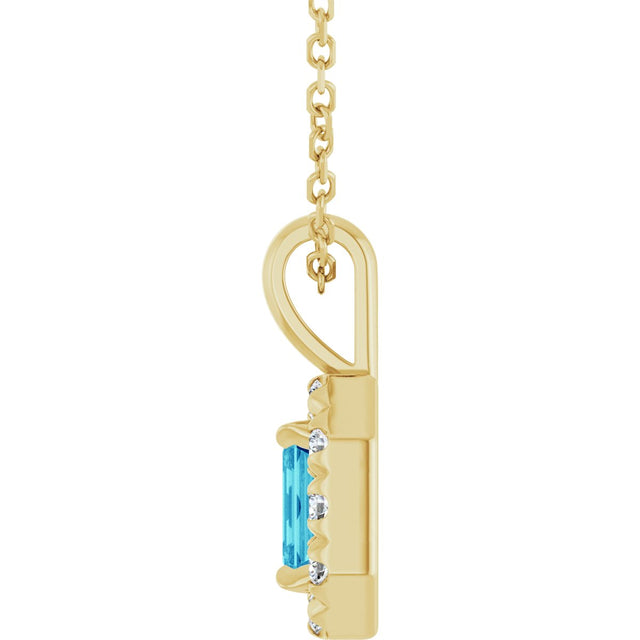 14K Gold Emerald Natural Blue Zircon Halo-Style Necklace or Pendant - Yellow Gold - view 3