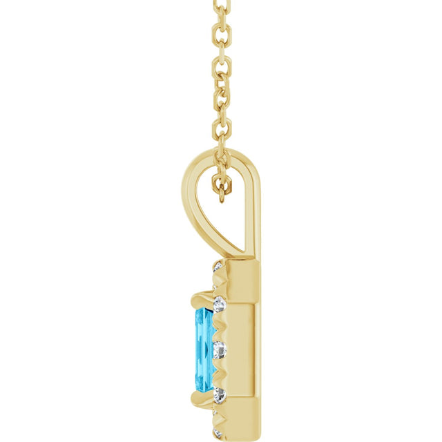 14K Gold Emerald Natural Aquamarine Halo-Style Necklace or Pendant - Yellow Gold - view 3