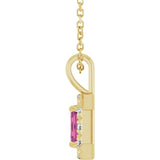 14K Gold Emerald Natural Pink Tourmaline Halo-Style Necklace or Pendant - Yellow Gold - view 3