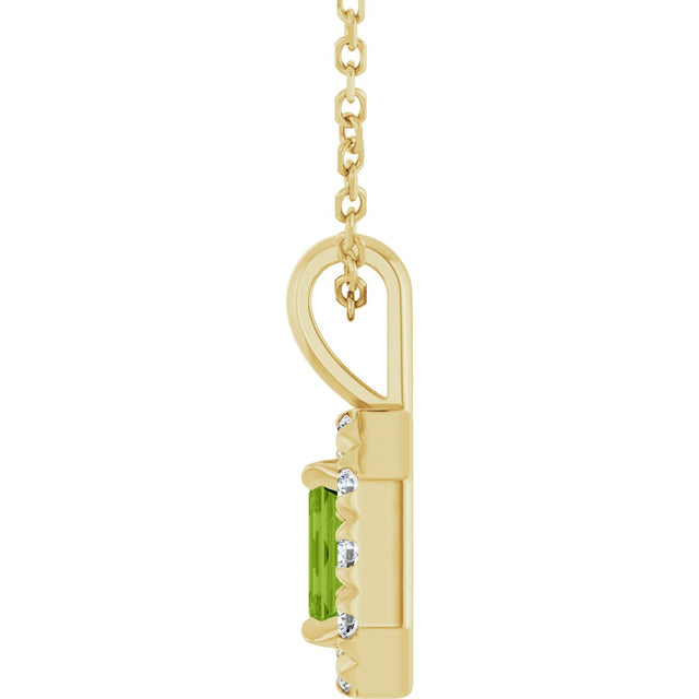 14K Gold Emerald Natural Peridot Halo-Style Necklace or Pendant - Yellow Gold - view 3