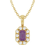 14K Gold Emerald Lab-Grown Alexandrite Halo-Style Necklace or Pendant - Yellow Gold