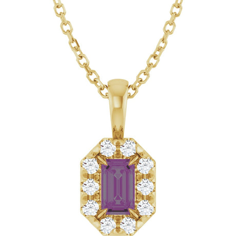 14K Gold Emerald Lab-Grown Alexandrite Halo-Style Necklace or Pendant - Yellow Gold