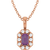 14K Gold Emerald Lab-Grown Alexandrite Halo-Style Necklace or Pendant - Rose Gold