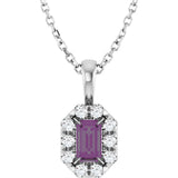Platinum Emerald Lab-Grown Alexandrite Halo-Style Necklace or Pendant