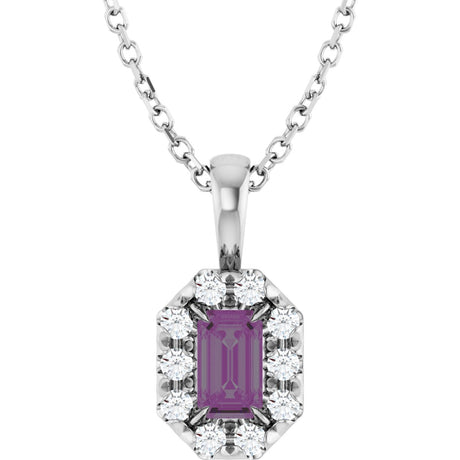 Platinum Emerald Lab-Grown Alexandrite Halo-Style Necklace or Pendant