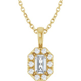 14K Gold Emerald Natural White Sapphire Halo-Style Necklace or Pendant - Yellow Gold