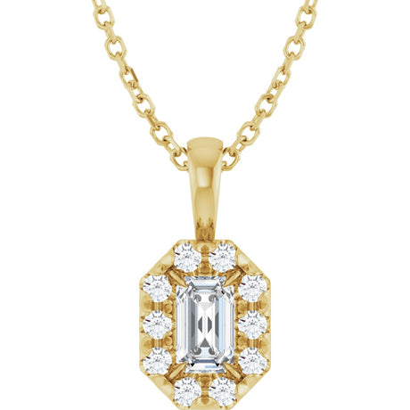 14K Gold Emerald Natural White Sapphire Halo-Style Necklace or Pendant - Yellow Gold