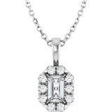14K Gold Emerald Natural White Sapphire Halo-Style Necklace or Pendant - White Gold