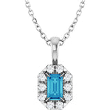14K Gold Emerald Natural Blue Zircon Halo-Style Necklace or Pendant - White Gold