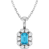 14K Gold Emerald Natural Aquamarine Halo-Style Necklace or Pendant - White Gold