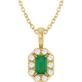 14K Gold Emerald Lab-Grown Emerald Halo-Style Necklace or Pendant - Yellow Gold