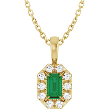 14K Gold Emerald Lab-Grown Emerald Halo-Style Necklace or Pendant - Yellow Gold