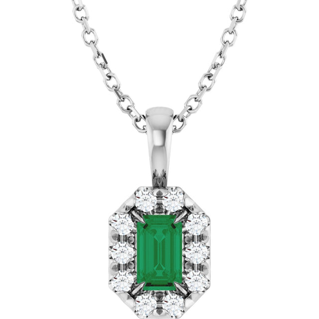 Platinum Emerald Natural Emerald Halo-Style Necklace or Pendant