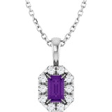 Platinum Emerald Natural Amethyst Halo-Style Necklace or Pendant