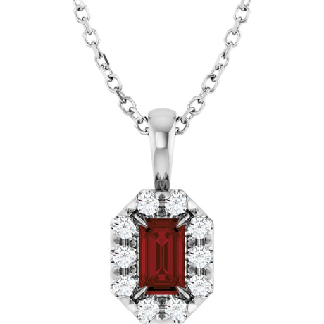 Platinum Emerald Natural Mozambique Garnet Halo-Style Necklace or Pendant