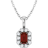 14K Gold Emerald Natural Mozambique Garnet Halo-Style Necklace or Pendant - White Gold