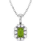 14K Gold Emerald Natural Peridot Halo-Style Necklace or Pendant - White Gold